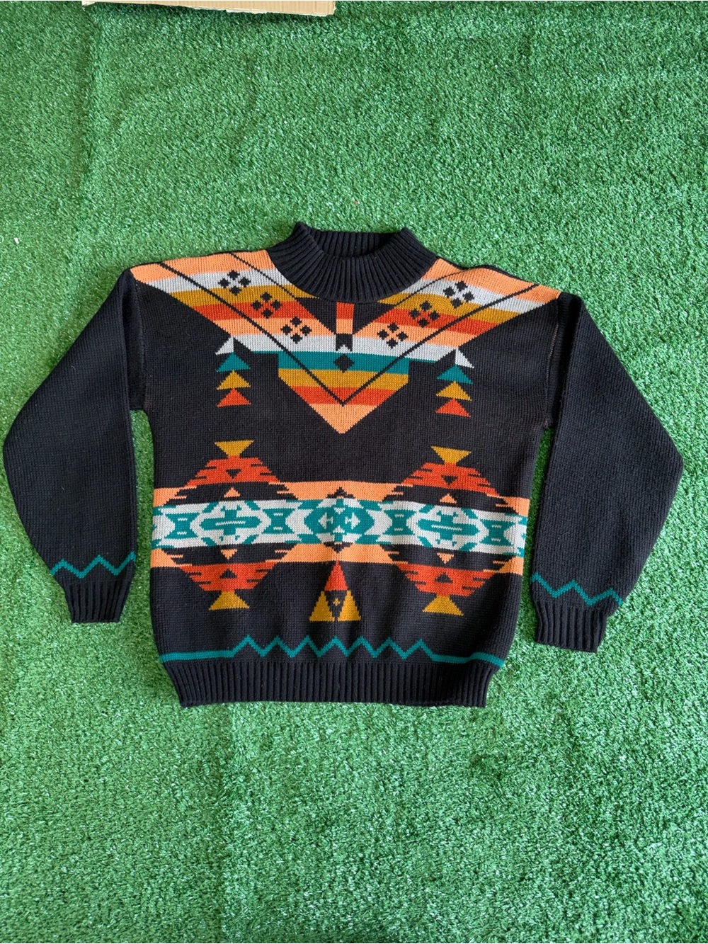 Black Aztec-Pattern Crewneck Sweater - Brand Unspecified